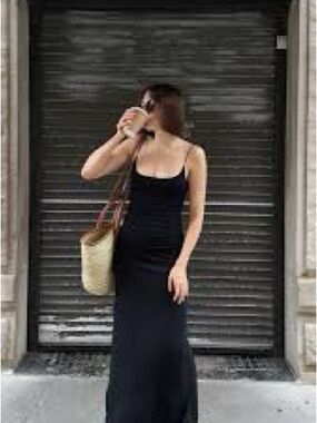 DISSH Black Slip Maxi Dress with Spaghetti Straps